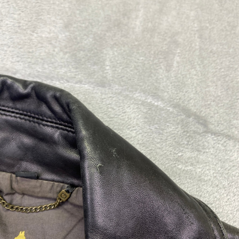 VTG Guess Womens Black Leather Moto Biker Jacket Asymmetrical Zip Brass Sz S/P - Picture 7 of 12